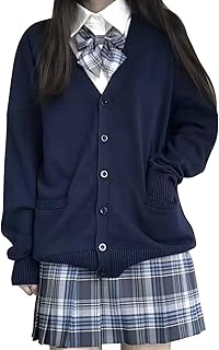 [PALAME] スクールカーディガン 女子 制服 【3サイズ展開・1枚で十分・着心地良い】 カーディガン 学生 セーター ゆったり Vネック 長袖 学校制服 冷房対策 無地 通学 入学式 卒業式 春秋冬 プレゼント