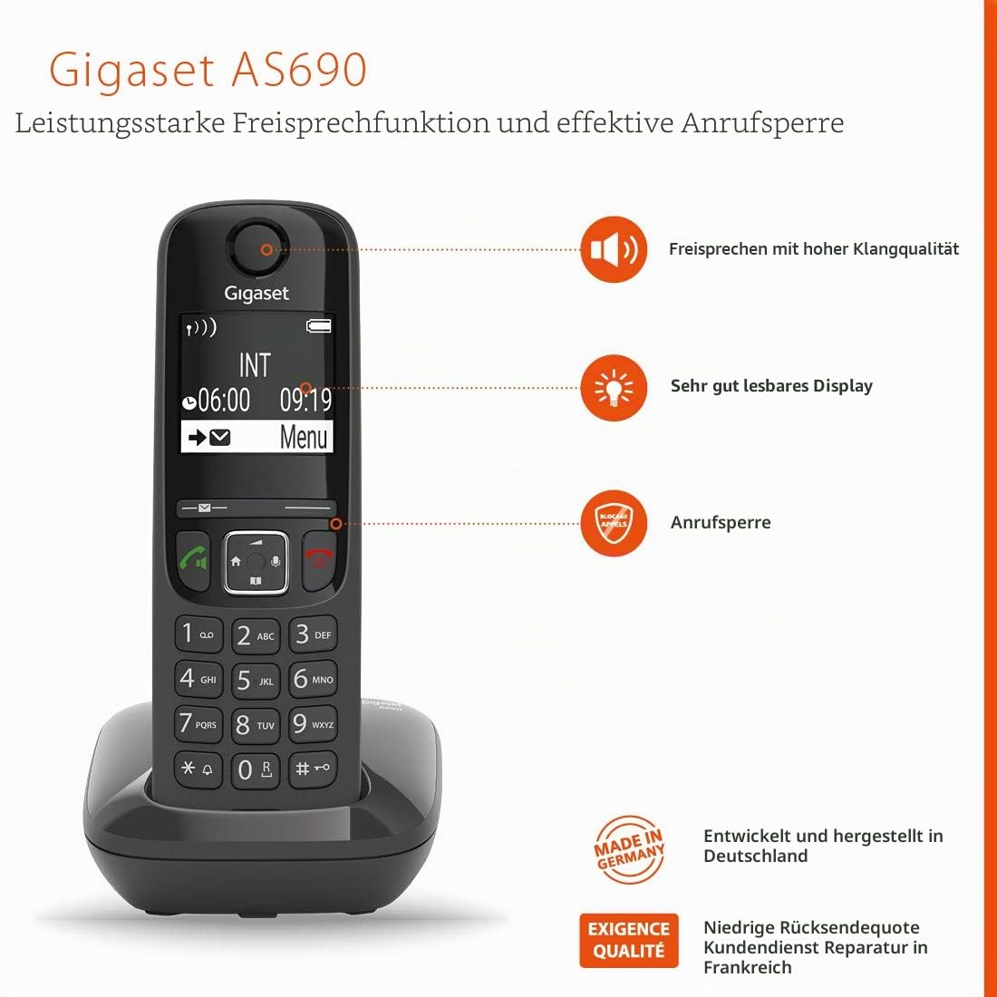 Gigaset AS690 TRIO - 3 Schnurlose DECT Telefone, schwarz