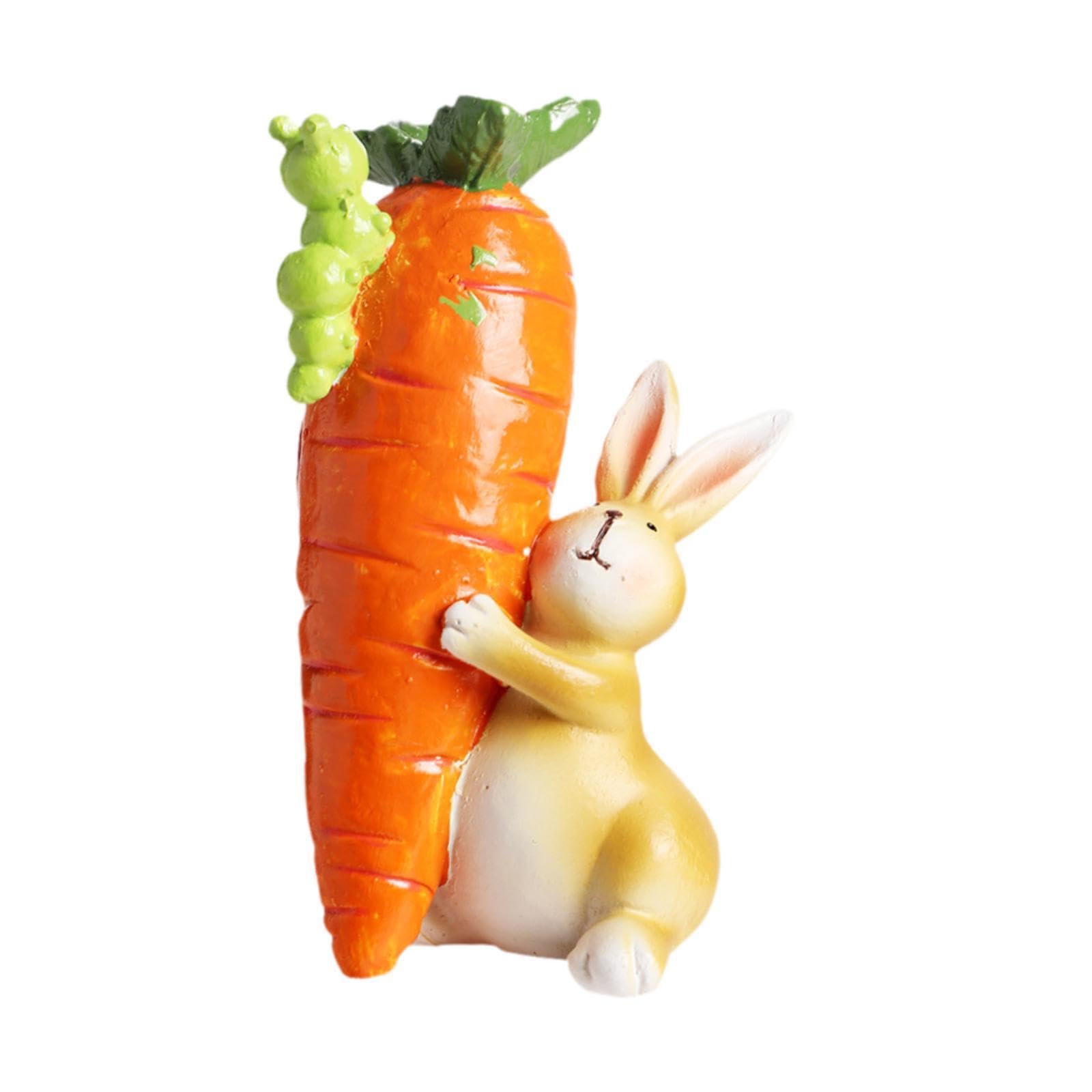 PIXZCSA Bunny Carrot Statue Easter Party Restaurant Cabinet Decor Desk Craft Restaurant Centerpiece Office Bookshelf Cabinet, Lifting a carrot, 7.5x6.5x11cm