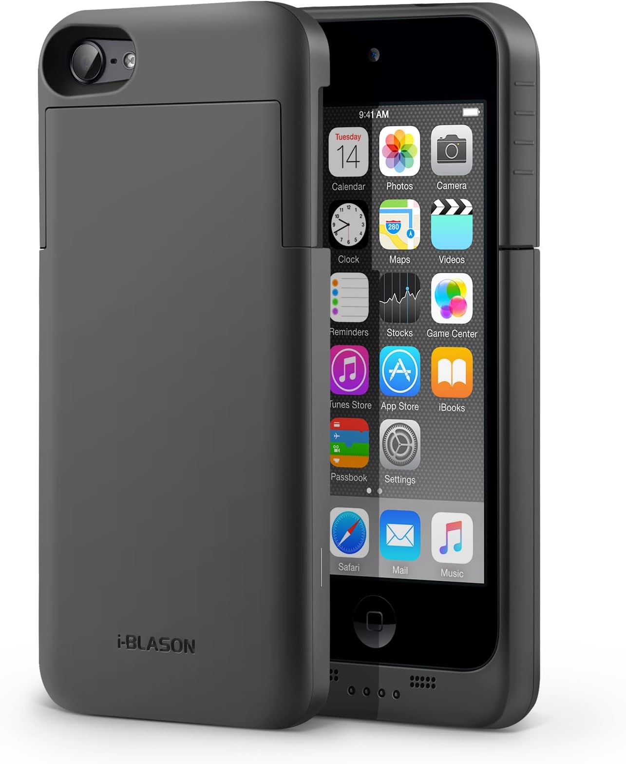 i-Blason Battery Case Designed for iPod Touch 7/6/5, 2200mAh Portable Charging Rechargeable Extended Battery Slider Case for iPod Touch 5th/6th/7th Generation, Black