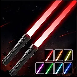 HegangNiu 2 Pack Light Up Sabers with FX Sound(Motion Sensitive) and Realistic Handle for Kids,Light Swords Set for Halloween Dress Up Parties, Xmas Present, Galaxy War Fighters