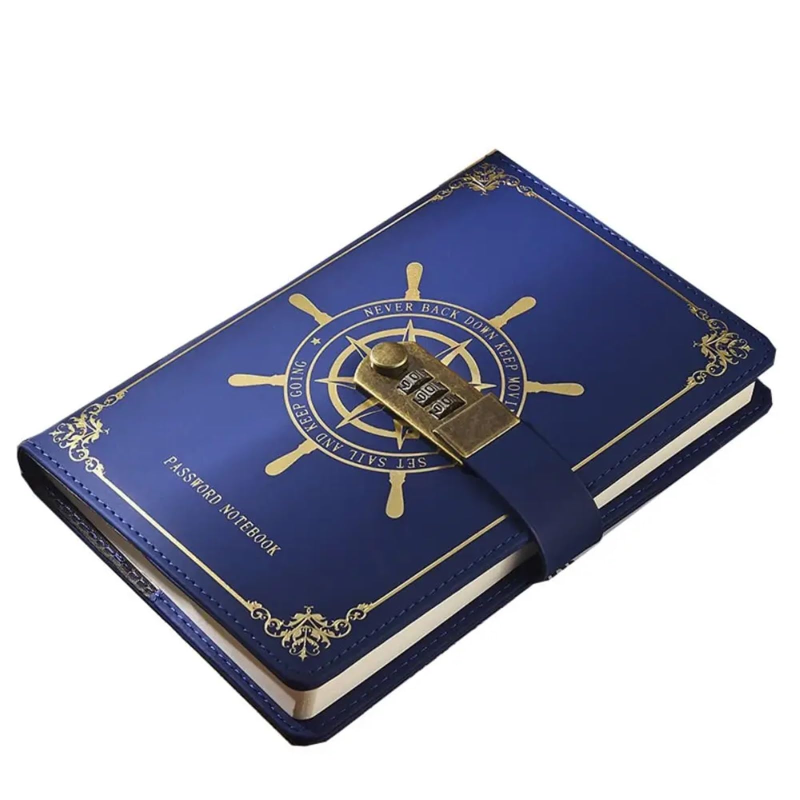 Verschlossenes Tagebuch Reisetagebuch aus PU-Leder mit Schloss, nachfüllbar, dick, gesperrt, wasserdicht, Kombinations-Passwort-Notizbuch for Mädchen(Blue,200Sheets 400Pages)