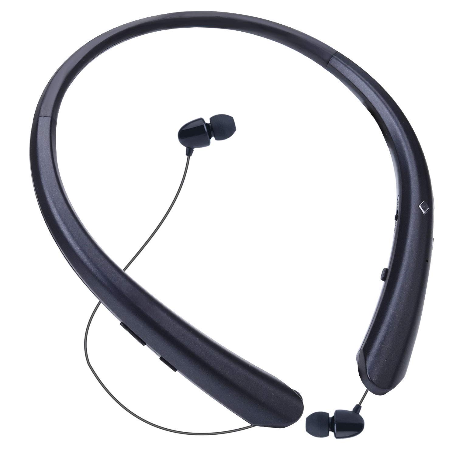 Bluetooth Retractable Headphones, Wireless Earbuds Neckband Headset HD Stereo Earphones with Mic (Jet Black)