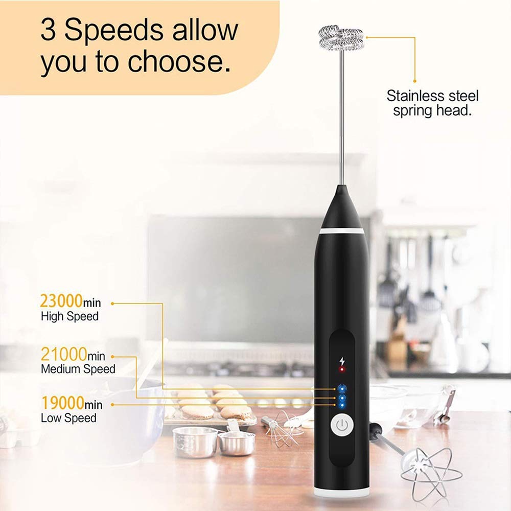 Batidor eléctrico de 3 velocidades para Huevos, batidor, agitador, café, Leche, Bebida, espumador, Mezclador USB, Recargable, licuadora de Alimentos de Mano, batidor (B)