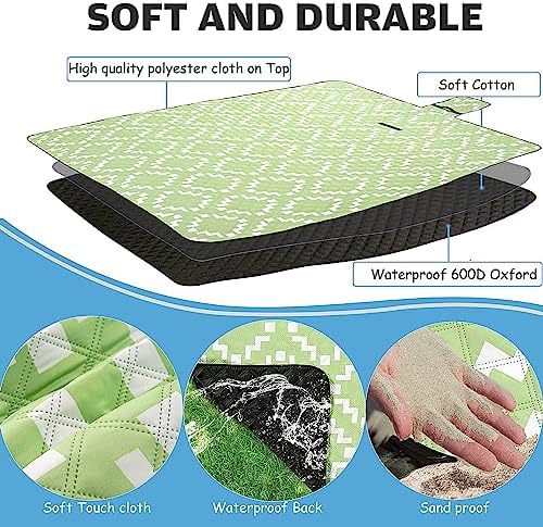 Large Picnic Blanket Beach Blanket Waterproof Sandproof Sandfree Beach mat Lightweight Foldable with Carry Strap Outdoor Blanket fit 2 to 4 Adults for Beach Camping Grass Lawn Park