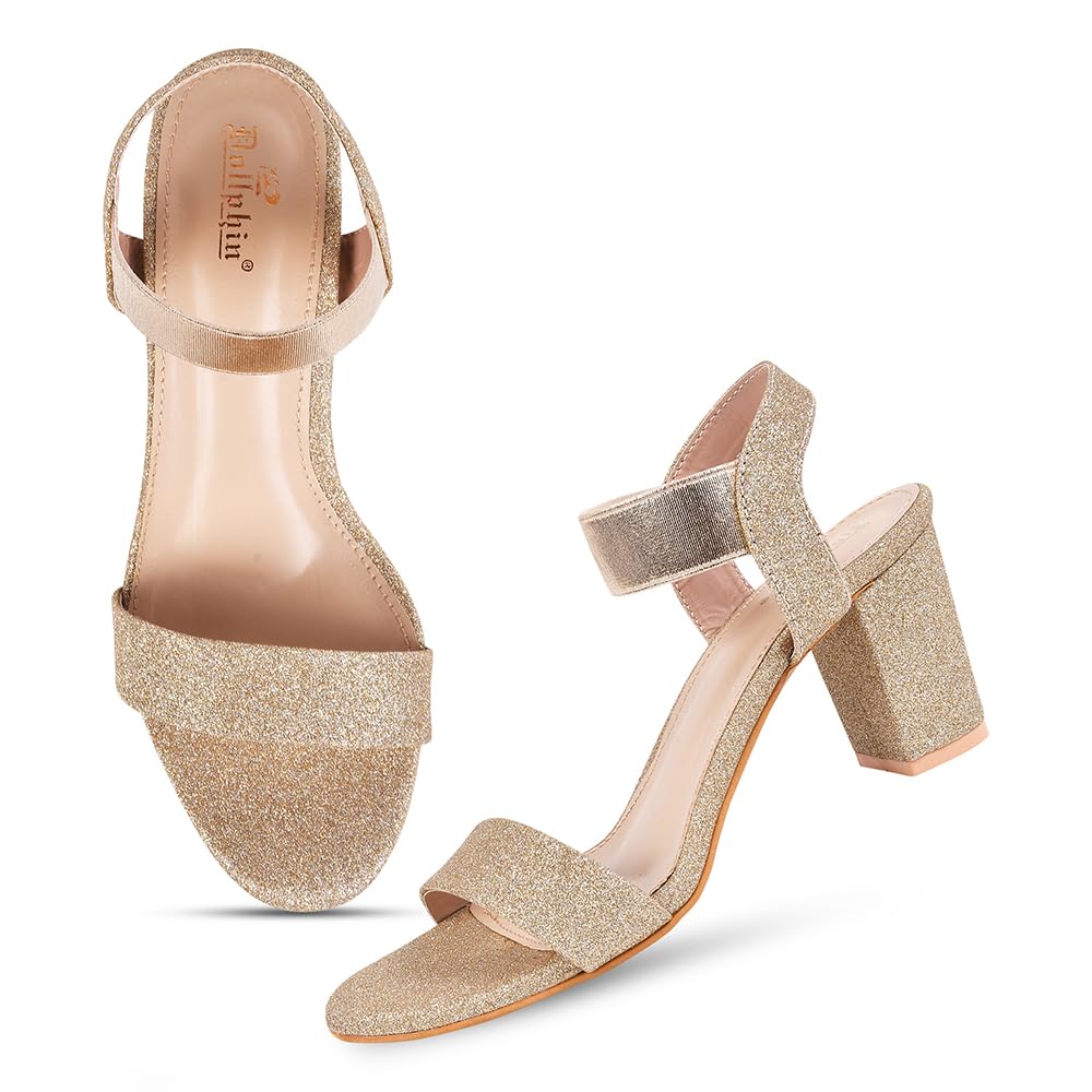 Dollphin Women Stylish Embelished Sandal | Latest Fancy Heel Sandal for Women Golden (B0CL9GSGMN) Amazon Price History, Amazon Price Tracker