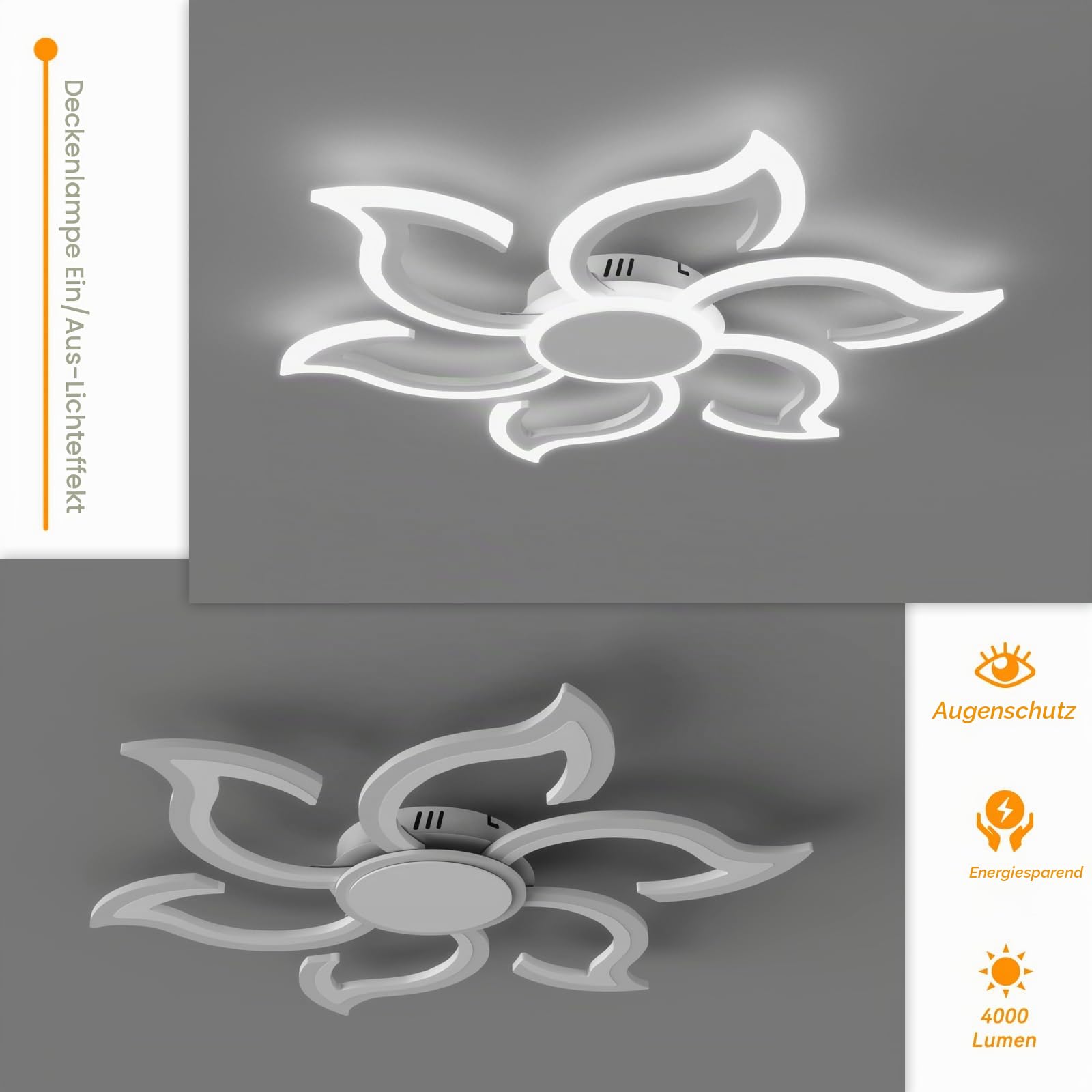 Smart WiFi Wohnzimmer Lampe Decke Kompatibel für Alexa & Google Home, Φ88cm Schlafzimmerlampe Modernes Blumen Design, Dimmbar, Speicherfunktion, Led Deckenleuchte für Schlafzimmer, Weiß