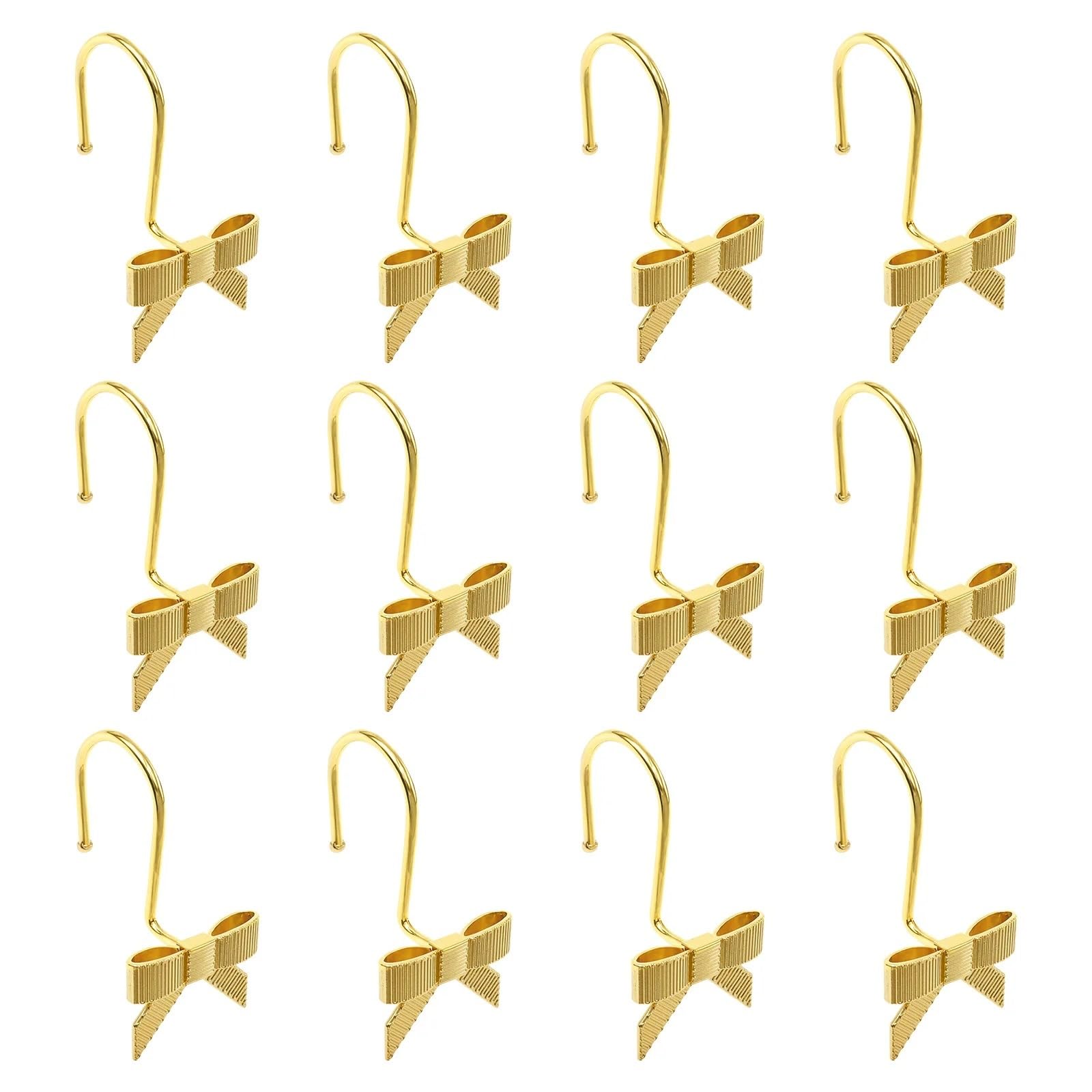 12Pcs Shower Curtain Hooks Rings Bow Knots Hook Pretty Decorative Hanger Home Bathroom Accessaries(12pcs Gold)