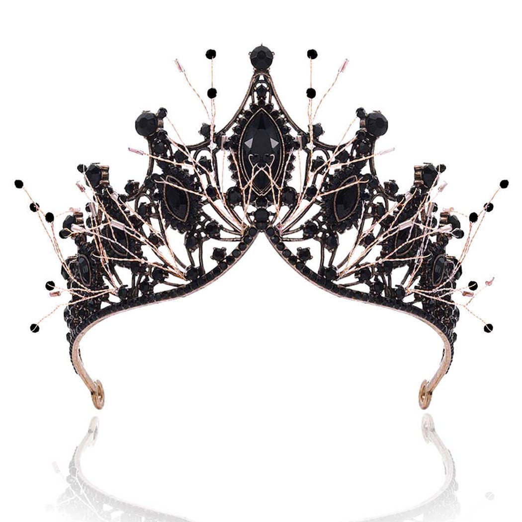 Kilshye Baroque Black Crown Rhinestone Queen Crowns Wedding Bridal Tiaras Prom Hair Accessories for Women and Girls