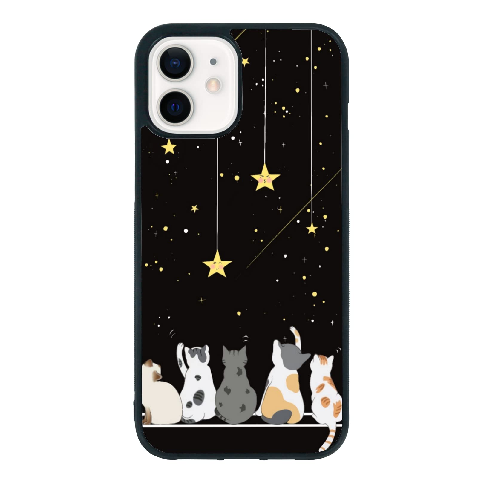 Black Cute Cat Iphone 12 Mini Case - 6.1 Inch Cute Cat Iphone Case, Non-Slip Pattern Design and Shock Absorption, Soft Silica Gel Frame Support Black