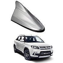 Oshotto Car Shark Fin Roof Antenna Car Antenna Radio FM/AM Car Decorate Compatible with Maruti Suzuki Brezza – (Silver)
