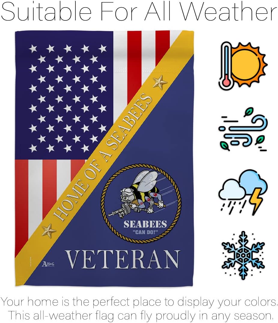 Home of Seabees House Flag - Armed Forces Navy USN Seabee United State American Military Veteran Retire Official - Decoration Banner Small Garden Yard Gift Double-Sided Made in USA 28 X 40