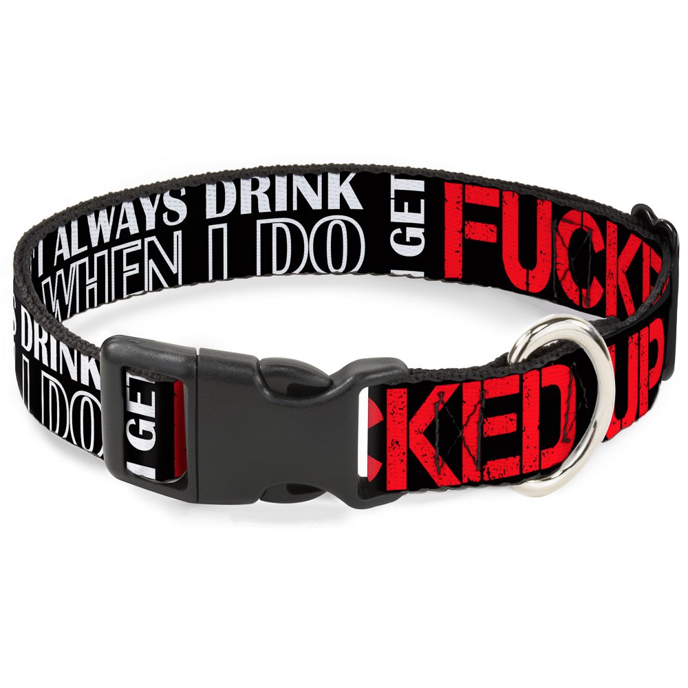 Collier chien Buckle Down clip plastique noir blanc rouge réglable 16 à 58 cm pour moyen grand chien