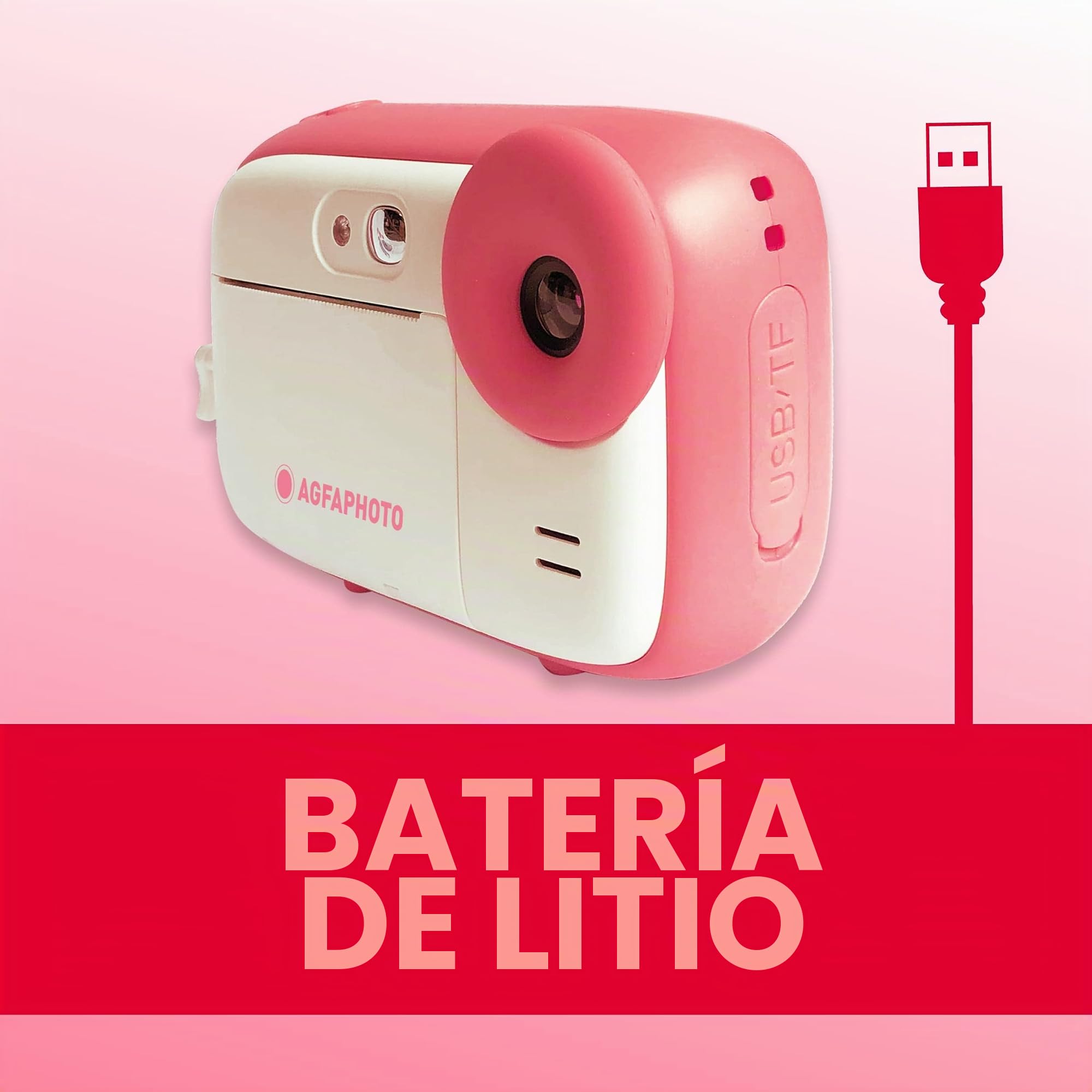 AGFA Photo Pack Realikids Instant CAM + 3 Rollos de Papel térmico ATP3WH adicionales, cámara instantánea Infantil, Pantalla LCD de 2,4 Pulgadas, batería de Litio, Espejo Selfie y Filtro de Fotos Rosa
