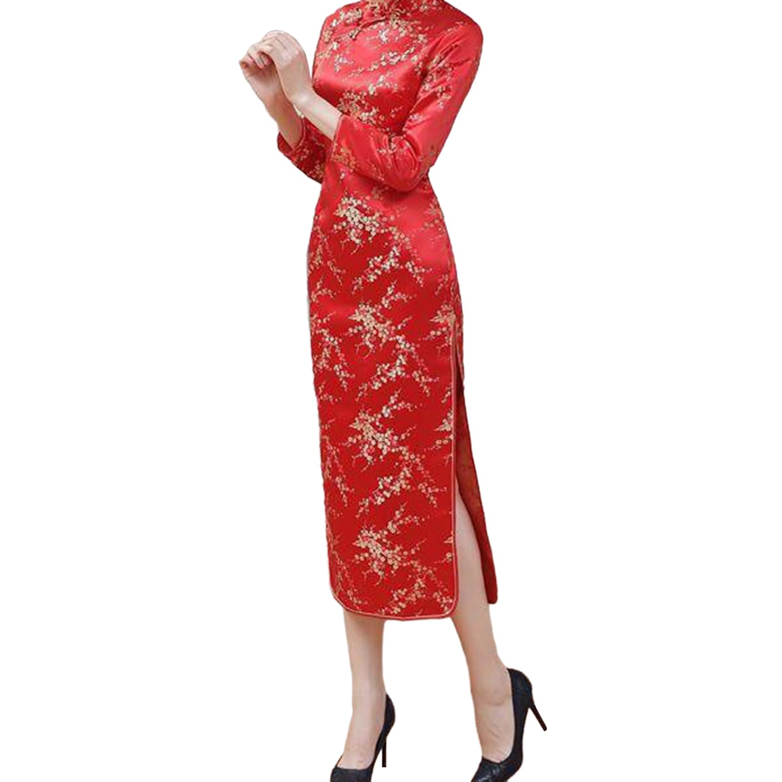 matumou Women Cheongsam Elegant High Slits Long Cheongsam Classic Chinese Style Women for Weddings Parties