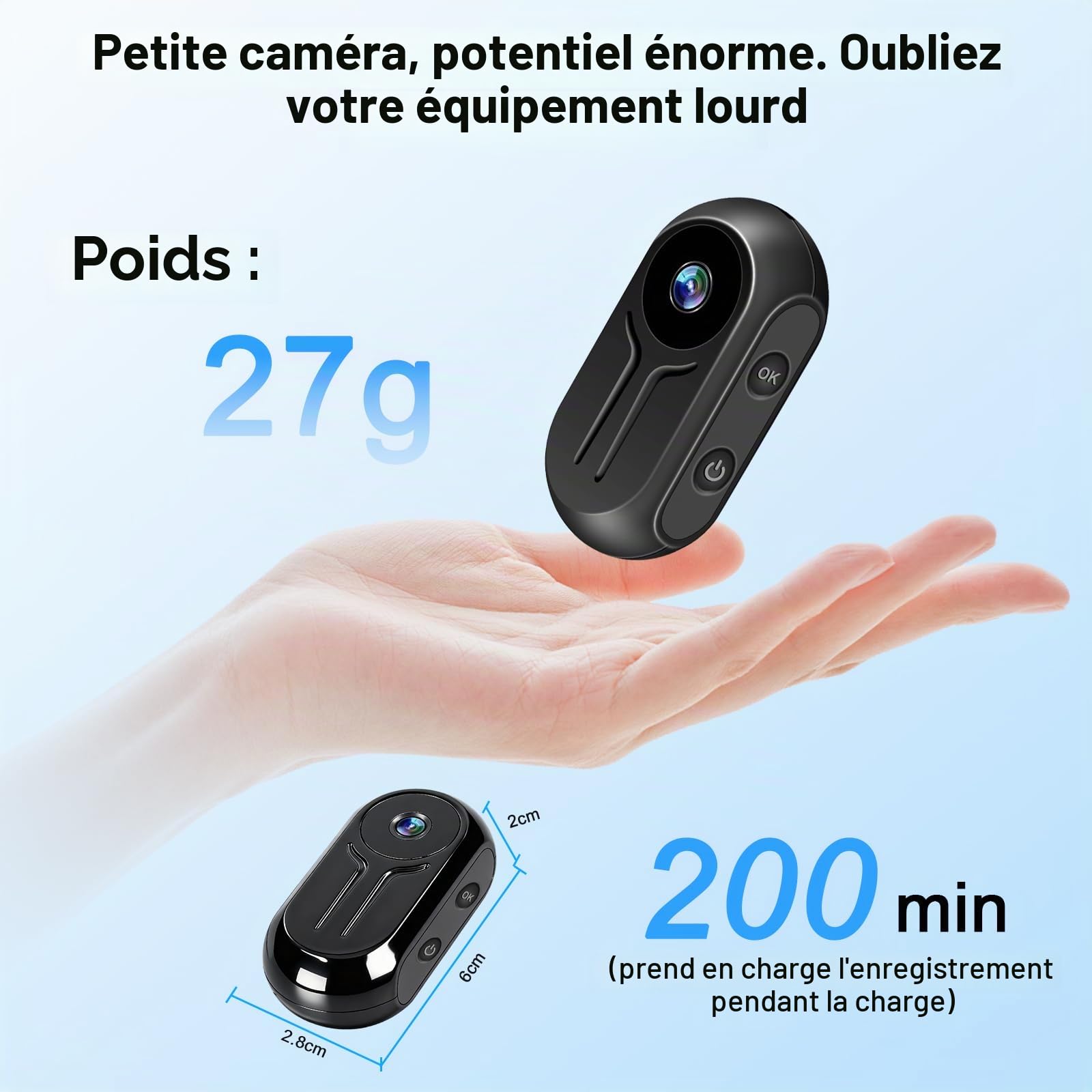 Mini Action Cam,Vidéo et Audio HD 1080P Caméra d'action,Clip Rotatif 360° avec Cordon Magnétique Camera Pieton, Portable Body Cam avec Vision Nocturne Moto/Vélos et Casques