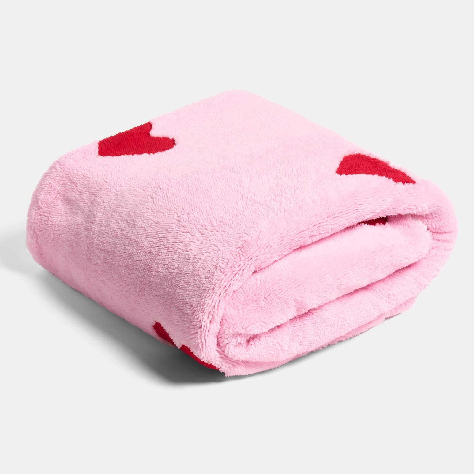 Ohs Women's Pink/Red -Hearts Tufted Hearts Fleece Blanket Large Sofa Throw, Gifts For Super Soft Cosy Warm Throws For Sofas Bed Settee Sherpa Reverse Fluffy Bed Throw Double Size, /Red - 130 X 160Cm