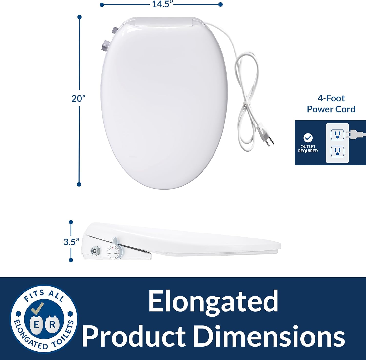 Bio Bidet BB550 Heated Bidet Seat with Warm Water Wash & Air Dryer, Night Light, Low Profile Design, Elongated