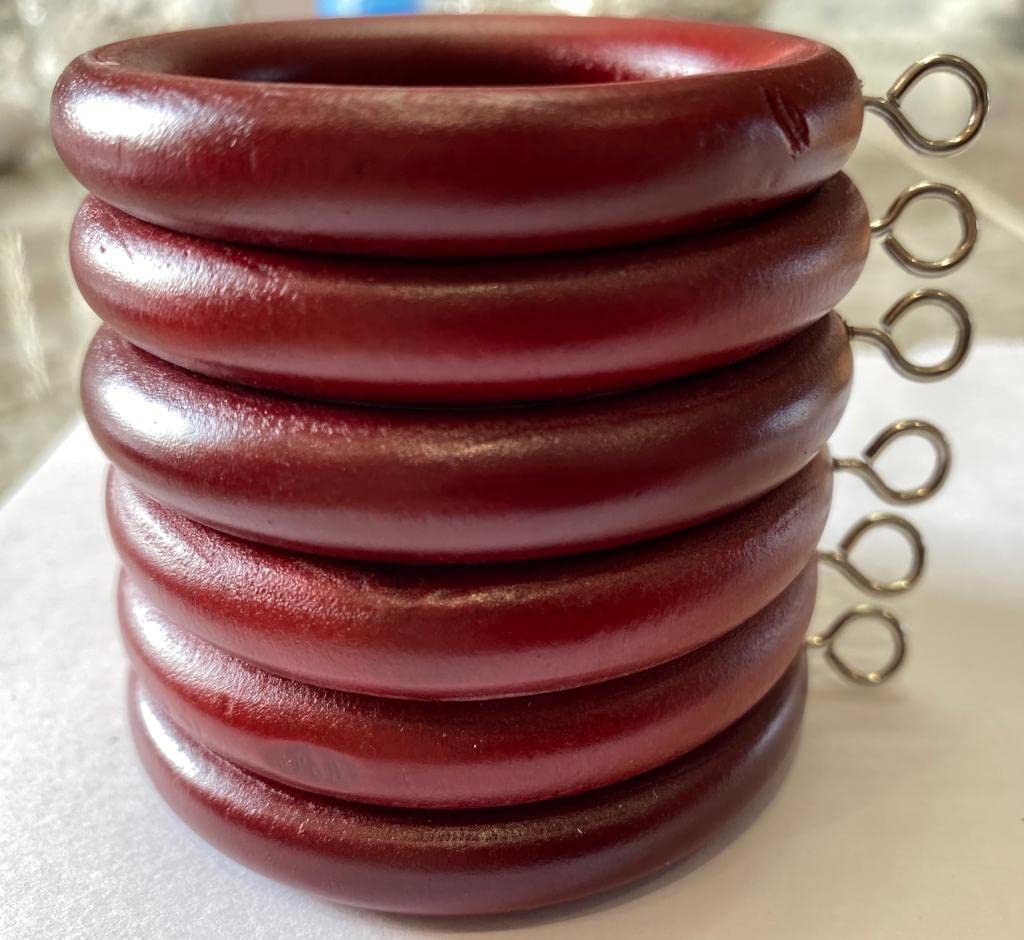 HomeElabador®38mm Wooden Curtain Hook Rings with Eyes Colour Coated (Mahogany Red, 24)