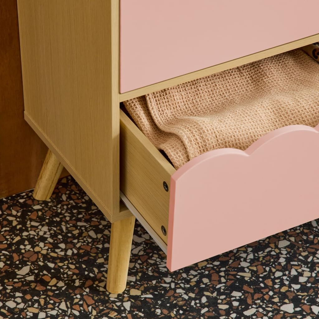 sweeek - Commode Enfant décor Bois Rose 3 tiroirs. Pieds Bois de pin - 80 x 30 x 79 cm - Azur