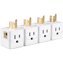 3 Outlet Wall Adapter Cube Tap, UL Listed 3 Prong Grounded Plug Extender,125v, 1875W - 3 Way Multi Outlet Wall Plug,Power Outlet Splitter 4 Pack