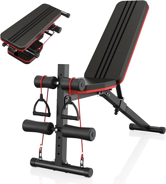 Jupgod Folding Weight Bench, Stable and Wide Flat Workout Bench, No Assembly Needed Weight Training Bench Press Fitness Equipment for Home Gym Full Body Exercise