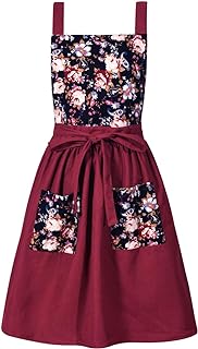 Vintage Pinafore Apron Dress for Women with Pockets Cute Floral Chef Aprons for Kitchen Cooking Baking Gardening