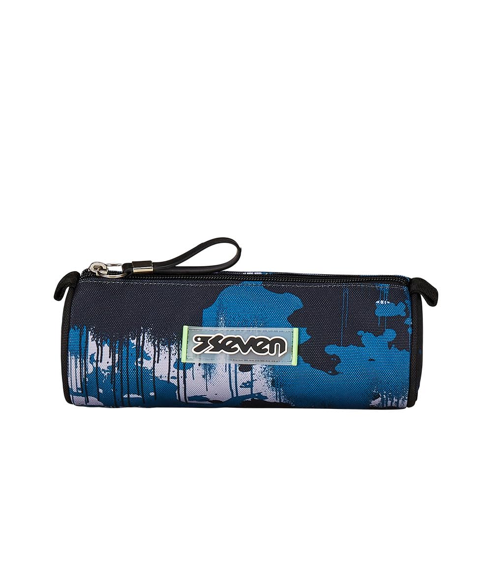 Seven School Pen Holder, Black and Blue, Single-Compartment Pen Holder, Zip Opening, Children and Youth, Blue, School - Image 2