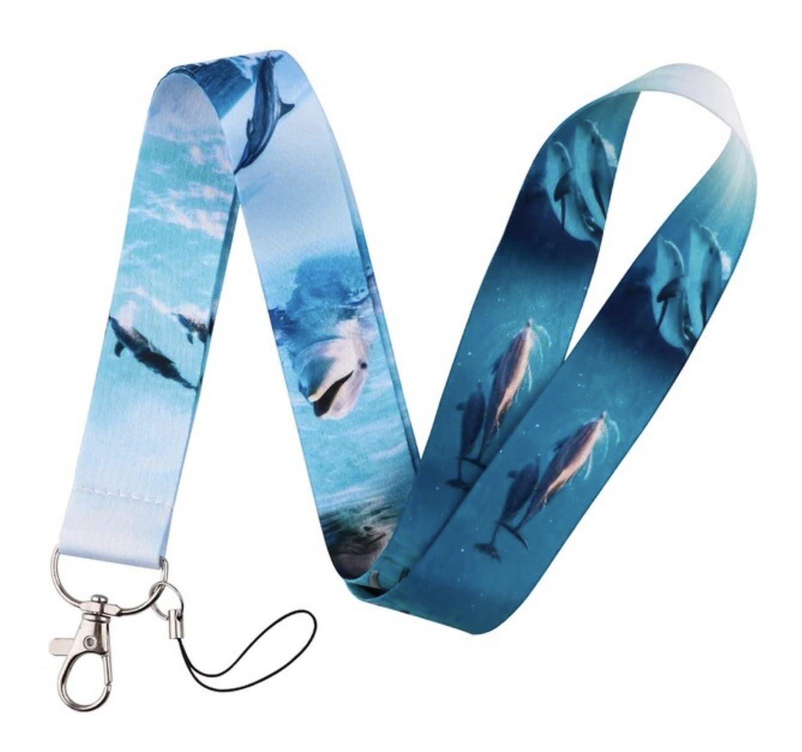 Pinstant Unisex Blue Dolphin Dolphins Pods Bottlenose Cute Kawaii Ocean Sea 17.7" Neck Lanyard Keychain Holder Id Badge Mobile Phone Pin Strap