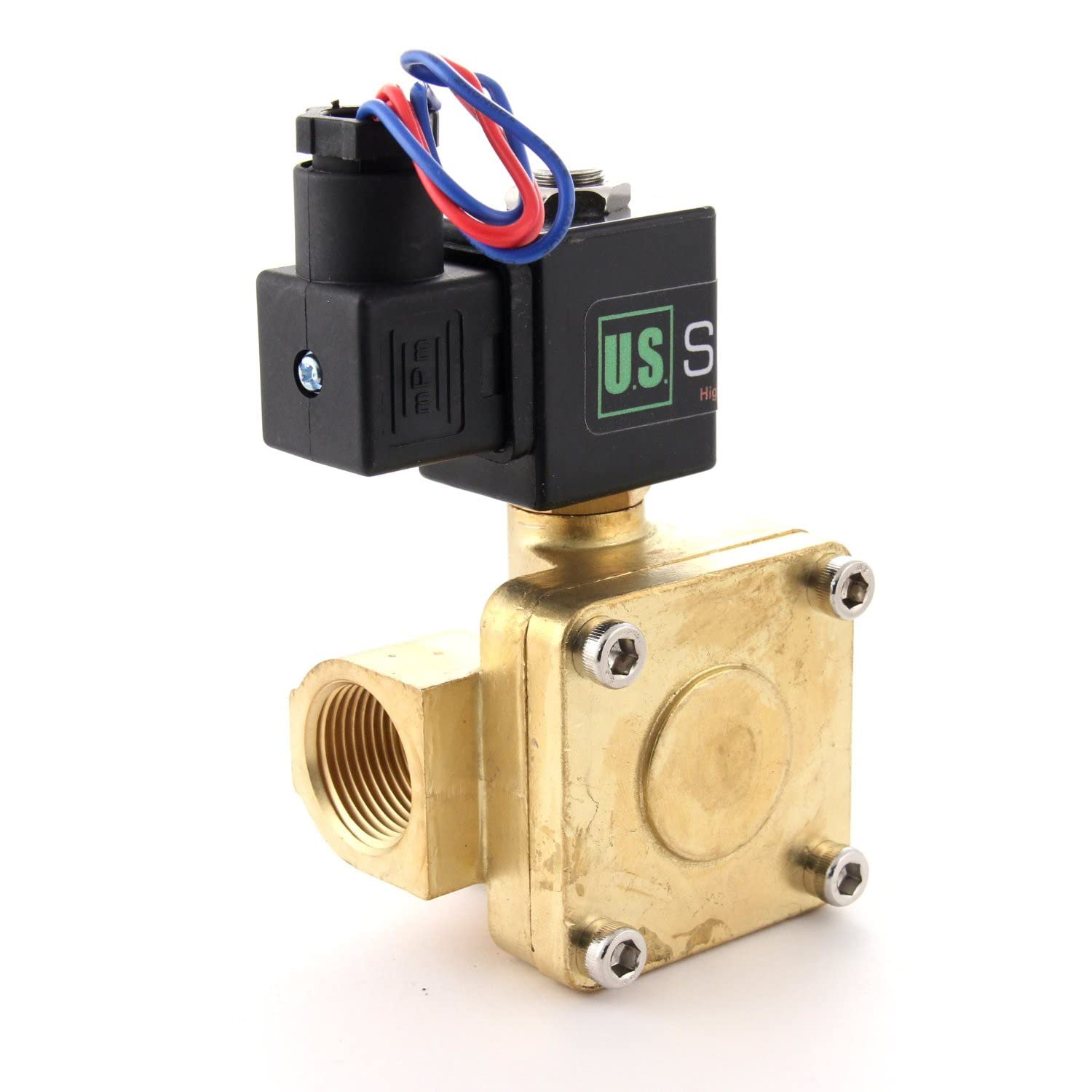 U.S. Solid 12 VDC 3/4" G Válvula solenoide eléctrica de Latón normalmente cerrada 0,1-16 bar, Agua Aire Aceite Diesel Viton Material del sello, Tipo piloto