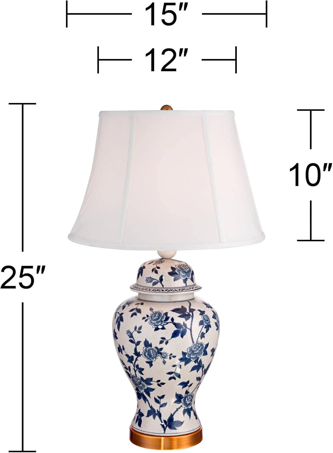 Blue and White Ceramic Temple Jar Table Lamp with Bell Shade