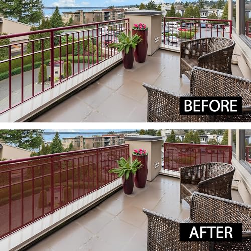 Image of HIPPO Baby Safety Net for Balcony Child Protection Stairway Safety Net Railing Guard for Kids Staircase Protector with Tie-Cords Breathable Fabric Indoor Outdoor Use (1MTX4MT, Brown)