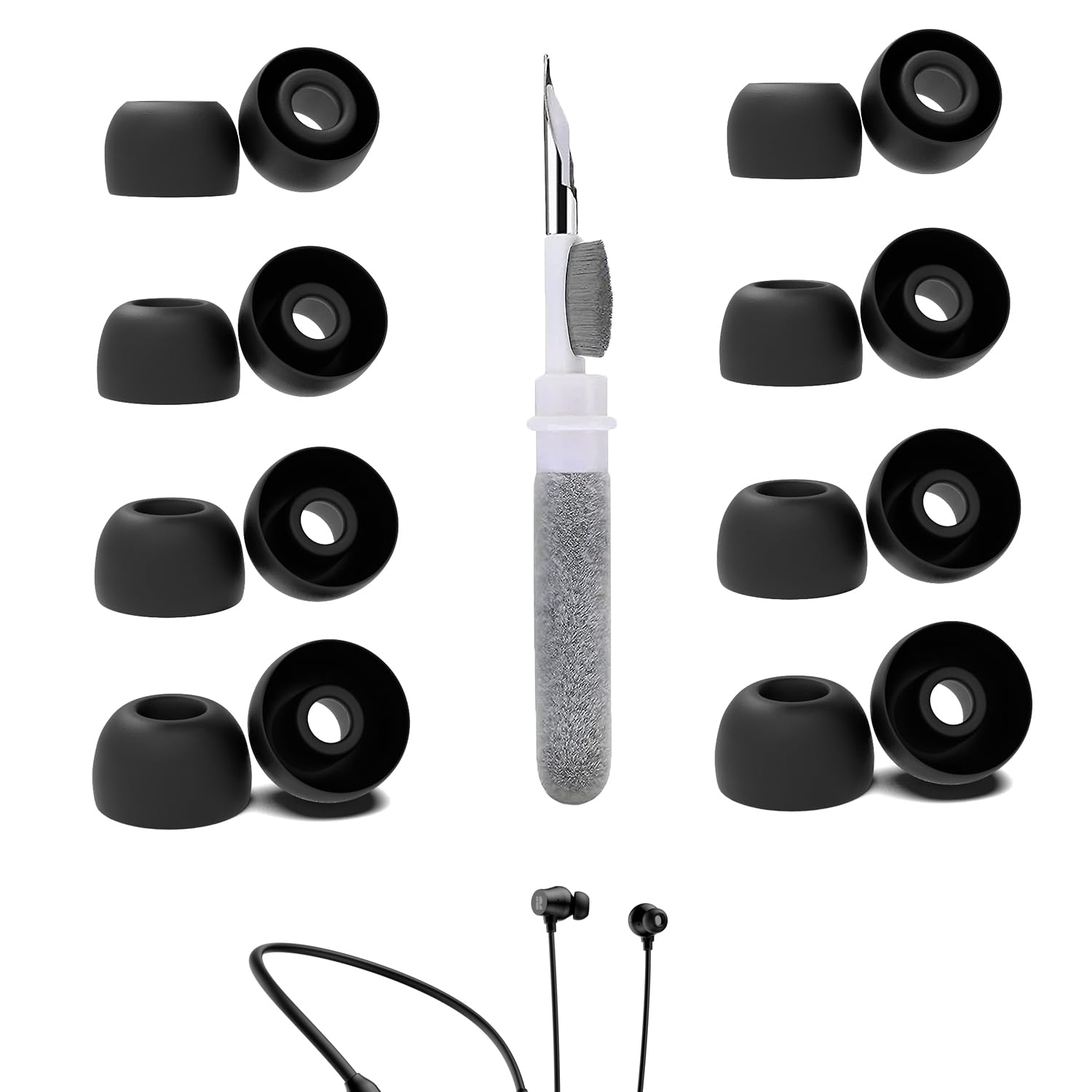 Vykyntow 8 Pairs Replacement Ear Tips Compatible with Rythflo WH04, with 3 in 1 Cleaner Kit, Silicone Ear Tips (XS/S/M/L)