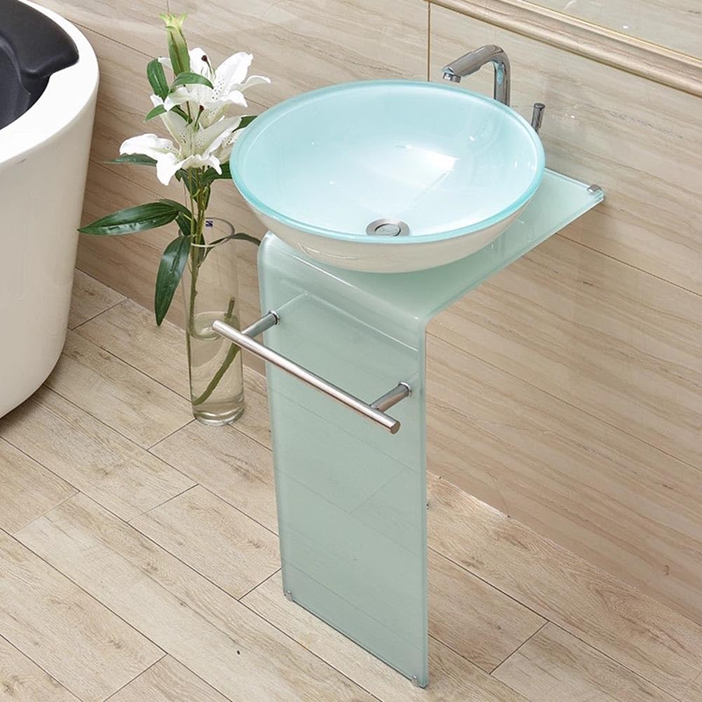 CSXSXAUO Tempered Glass Vessel Sink with Faucet Column for Space-Saving Bathroom Design