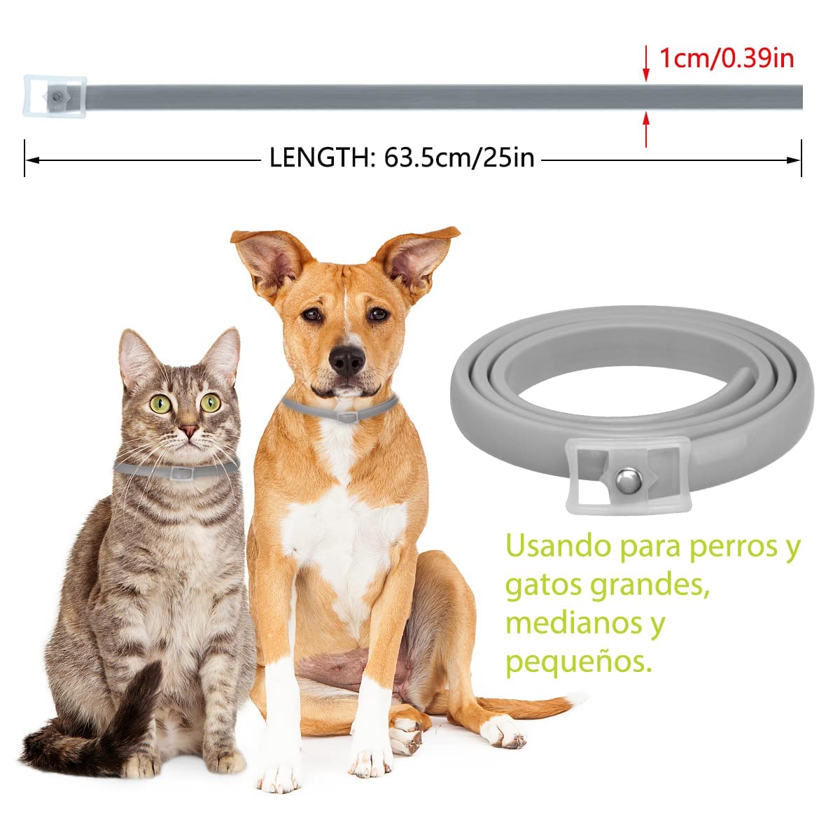 DEWEL Collar Antiparasitario para Perros 63,5 cm Gris 1 Unidad 8 Meses Protección