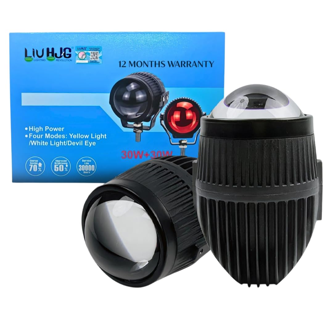 LIU HJG Super Bright Lens Projector Fog Light 60W Yellow/White with Devil Eye DRL | Dual Beam Waterproof Lamp for Bike & Car | Universal Fit (9V-36V, Heavy Duty, Long Life, Pack of 2)-image-20