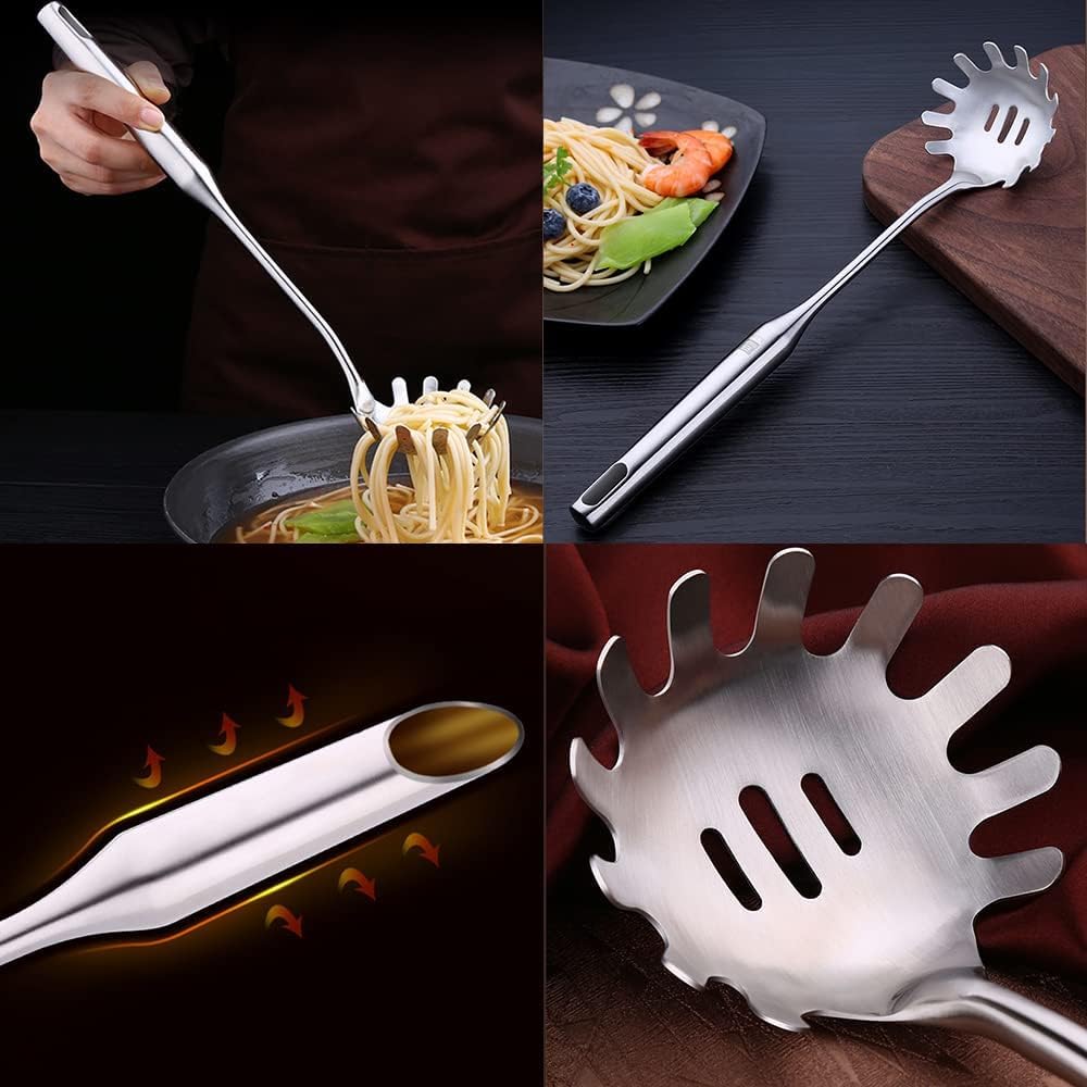 Cuchara de espagueti, cuchara de acero inoxidable, cuchara para servir espaguetis, servidor de cucharas de pasta para pasta, espagueti, apto para lavavajillas (35 cm)