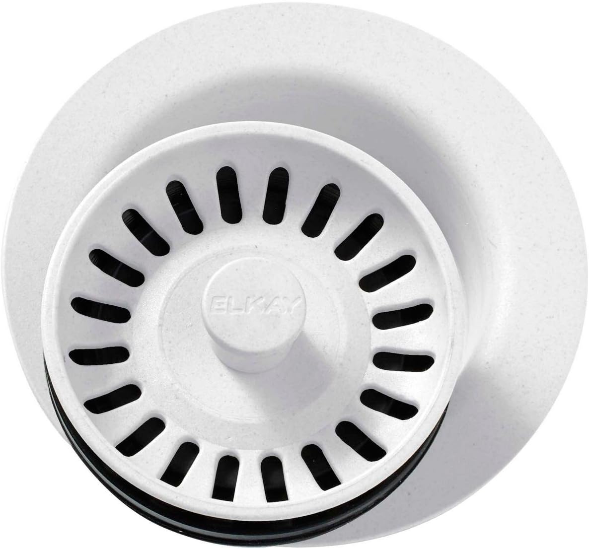 Elkay LKQD35WH Polymer Disposer Flange with Removable Basket Strainer and Rubber Stopper, White