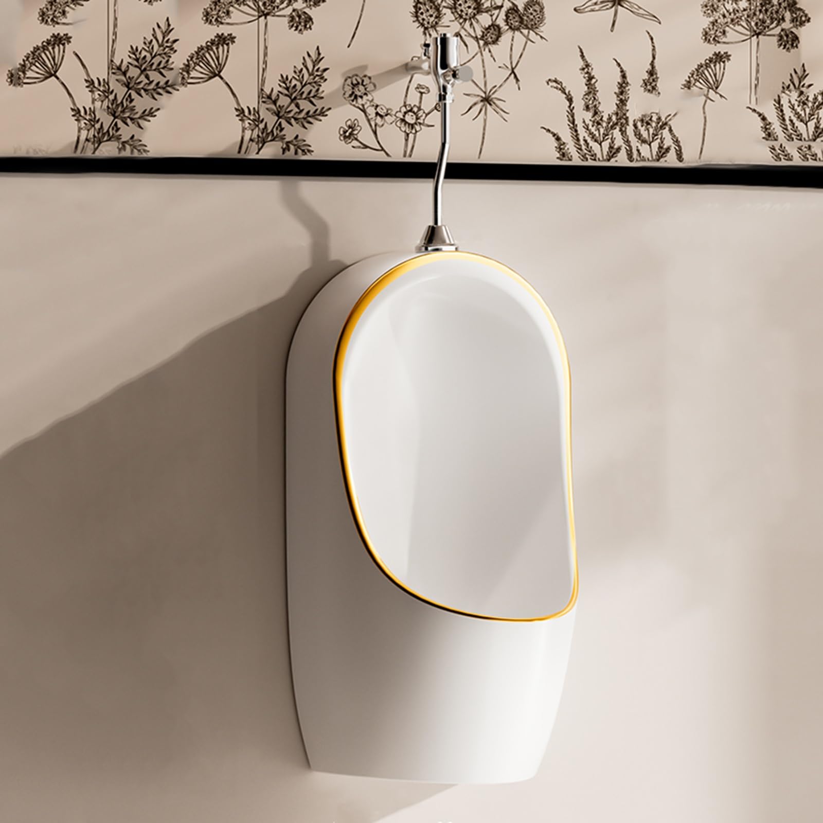 FHRKA Urinals for Men Spill Proof, Wall Mounted Ceramic Urinals with Flush Valve, High-Efficiency Urinals for Home, Hotel, Bar, Airport (Gold)