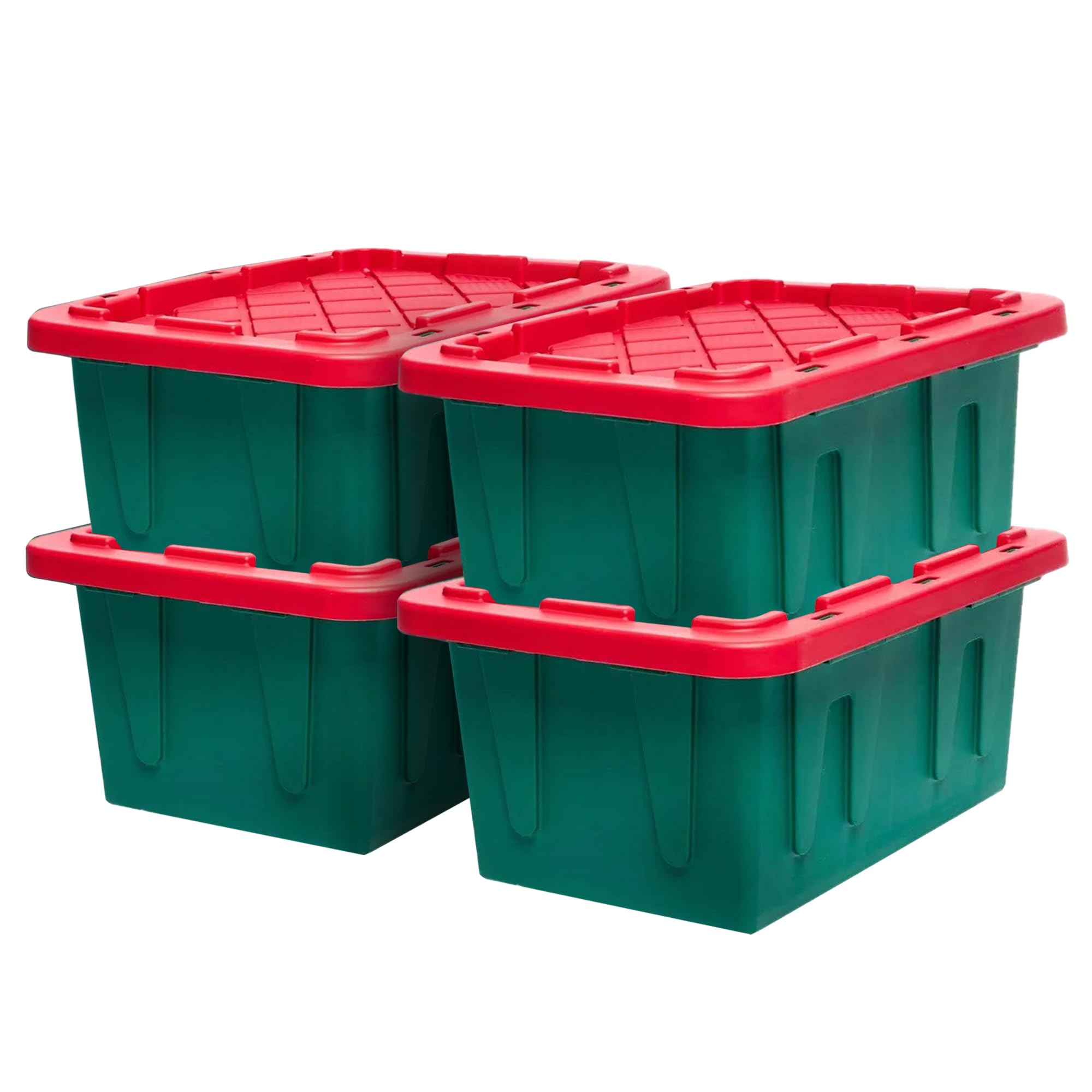 HOMZ Durabilt Plastic Storage Bins with Lids, 27 Gal, Green/Red, 4 Pack