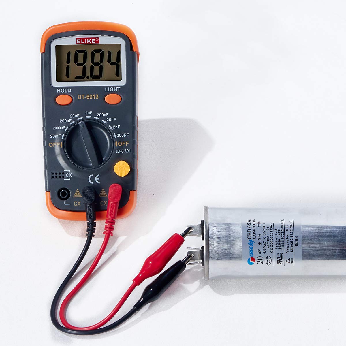 ELIKE Digital Capacitor Tester,0.1pF to 20mF High Precision Capacitance Meter with LCD Display,Data Hold, Back Light Function,DT6013