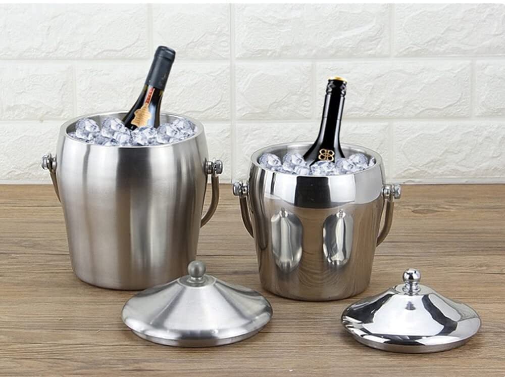 Cubiteras Cubo Enfriador Cubitera Doble Capa En Acero Inoxidable Grueso Y Portatil con Tapa para Conservar El Frio, Cubitera para Champan Champán Cubeta de Hielo (Size : 2L)