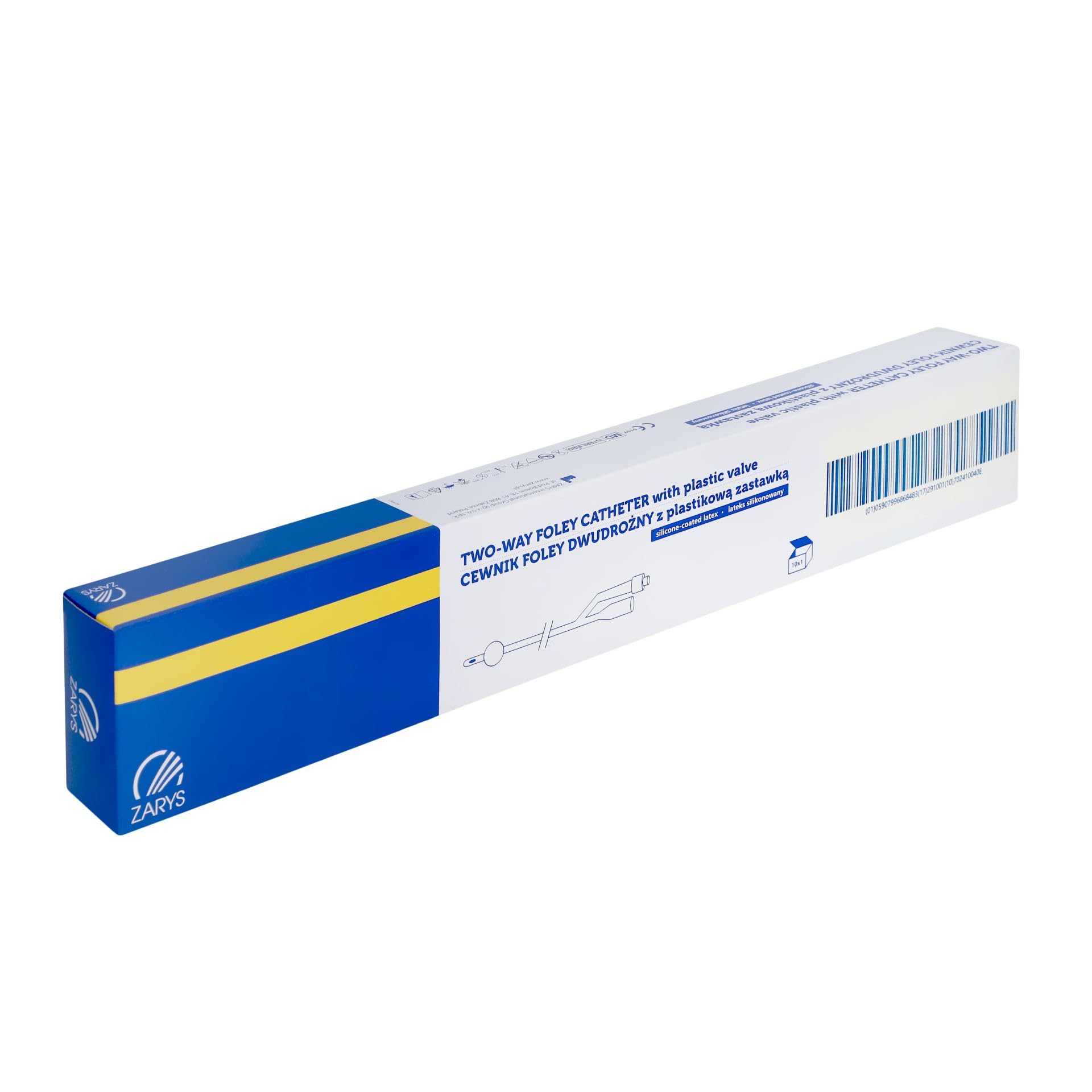 Sonda Foley a due vie con valvola in plastica CH 16 (lattice rivestito in silicone), sterile, senza ftalati, palloncino da 30 a 50 ml