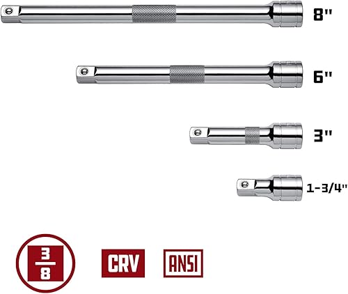Miniatura 2 de Powerbuilt Juego de barras de extensión de 4 piezas, unidad de 38 pulgadas, barras extensoras de enchufe, 1-34, 3, 6 y 8 pulgadas, bola de