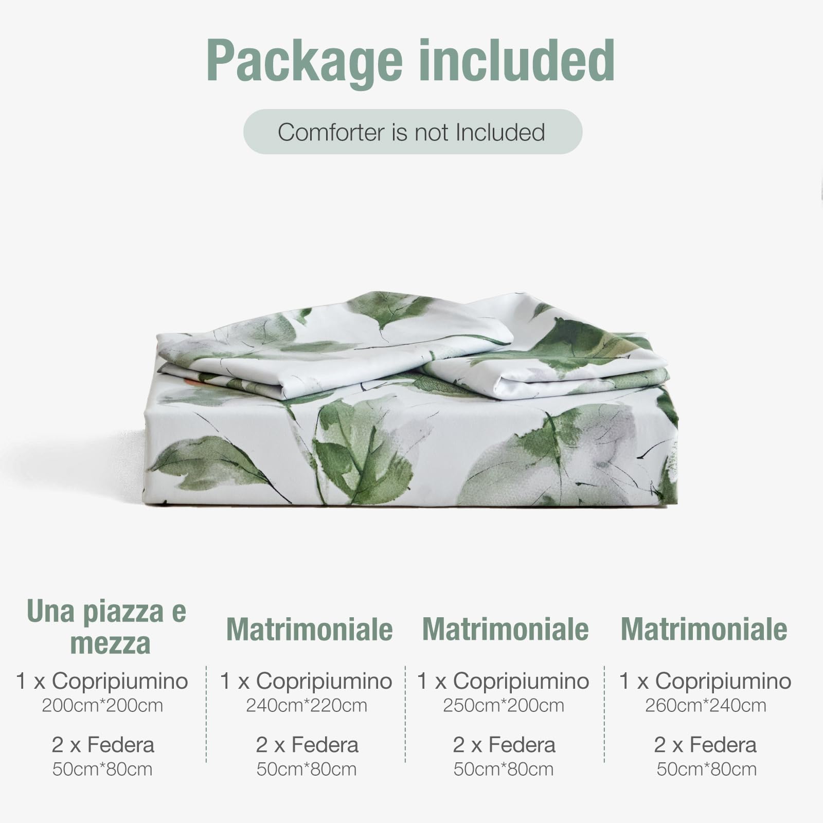 Lekesky Parure de lit 2 personnes 260 x 240 cm 3 pièces en microfibre avec motif aquarelle comprenant 1 housse de couette 260 x 240 cm + 2 taies d'oreiller 50 x 80 cm, vert érable