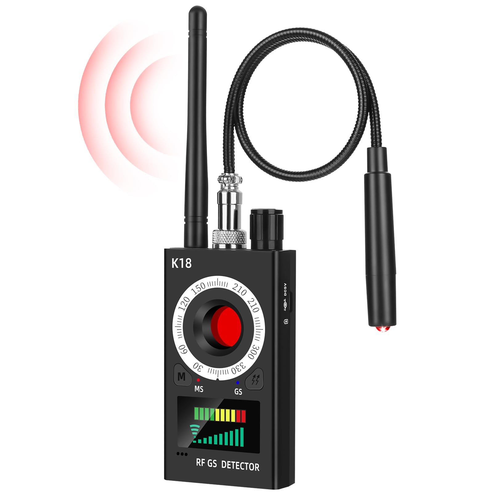 K18 Détecteur RF de Punaises – Détecteur de Signal pour Caméras Cachées, GSM Tracker, Appareils d'Écoute et Dispositifs GPS Magnétiques, Scanner de Punaises Portable pour la Maison, le Bureau