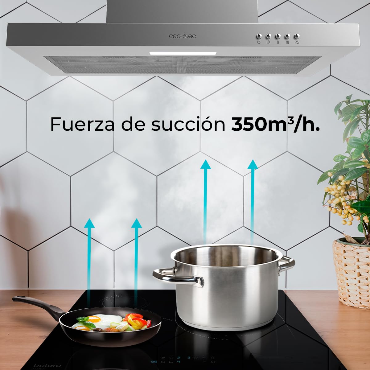 Cecotec Campana Extractora 60 cm Tipo T Bolero Flux TM 603500 Inox A. Potencia de Succión 350m3/h, Motor 70W, Control Mecánico, 3 Niveles de Potencia, Luz y Filtro de Carbono, Inox — view 5