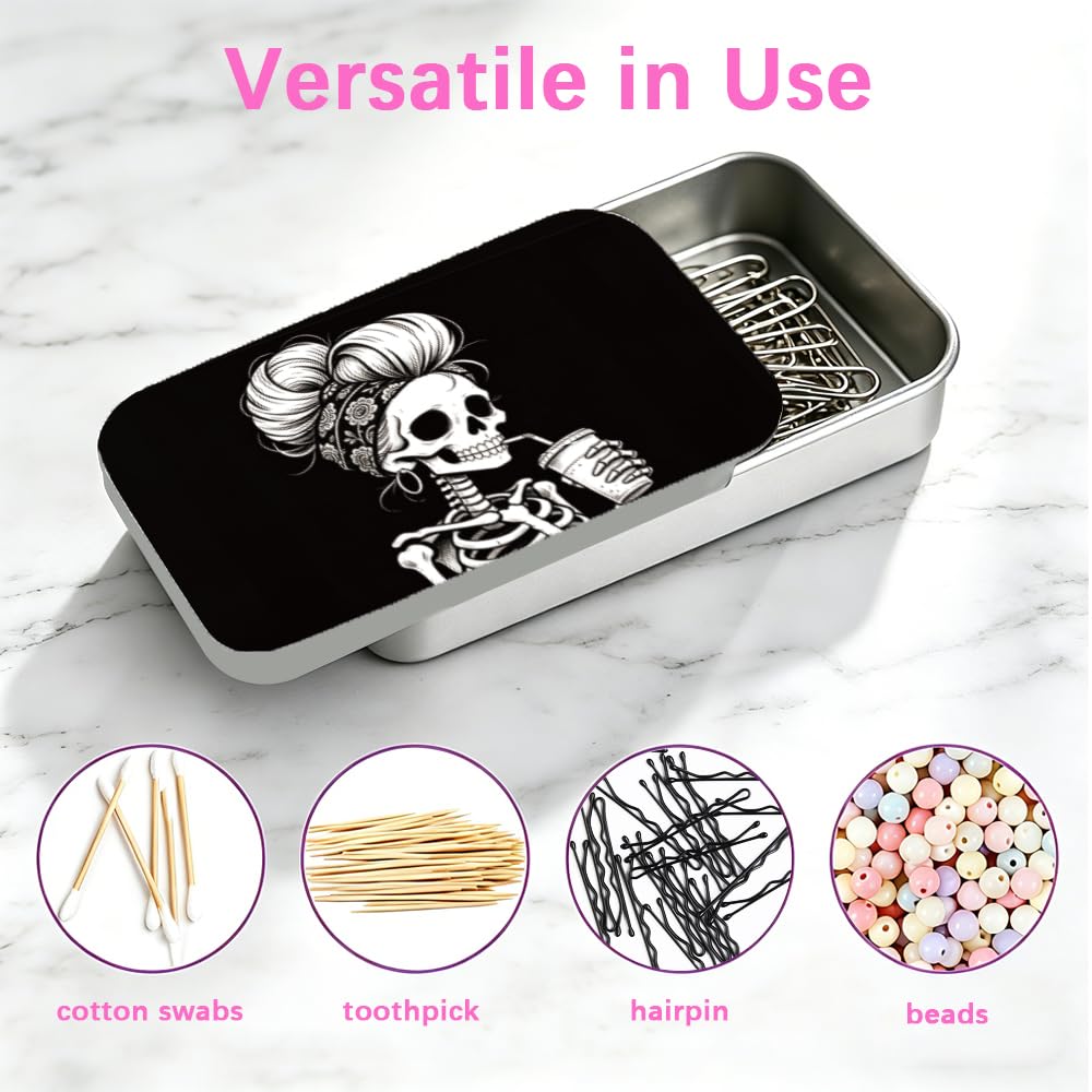 Pack de 4 estuches de viaje con hilo dental con diseño de calavera, pequeñas latas de metal para trabajo y camping