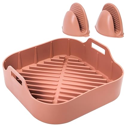 SMARTAKE Air Fryer Silicone Pot, Easy Cleaning Air fryer Oven Accessories, Replacement of Parchment Paper Liners, Food Safe Reusable Air Fryer Basket, for 6QT or Bigger, Square - 8.1'' X 2.0'', Brown
