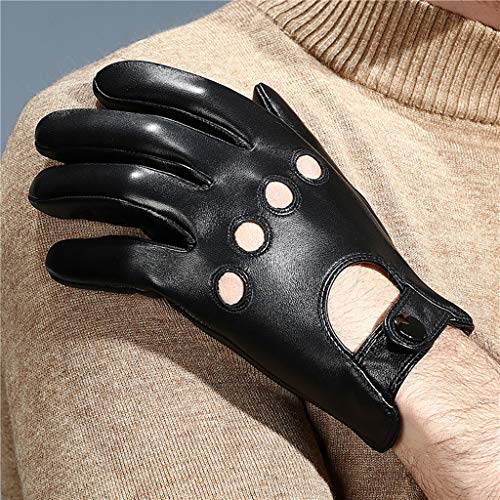 Colcolo Luvas de Direção Retro Preto Couro Real Inverno Luvas de Direção com Tela - L